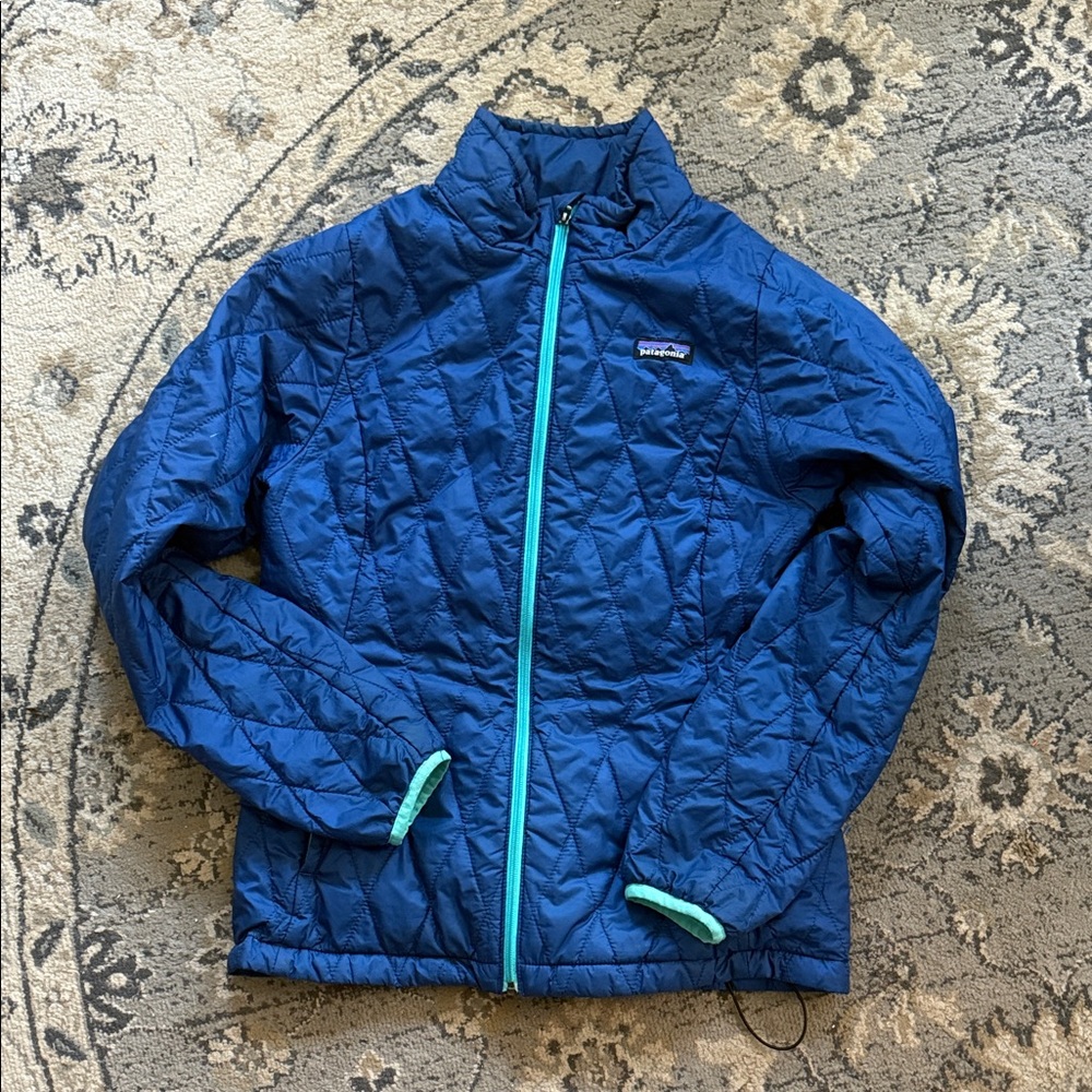 Patagonia Navy Quilted Jacket with Teal Accents